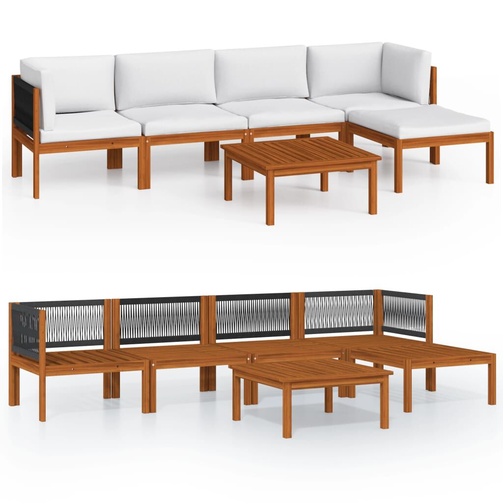 vidaXL 6 Piece Garden Lounge Set with Cushions Cream Solid Acacia Wood