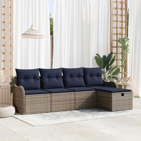 vidaXL Garden Sofa Set 5 pcs Grey and navy 231 x 117 x 85 cm
