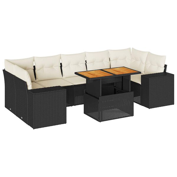 vidaXL 8 Piece Garden Sofa Set with Cushions Black Poly Rattan