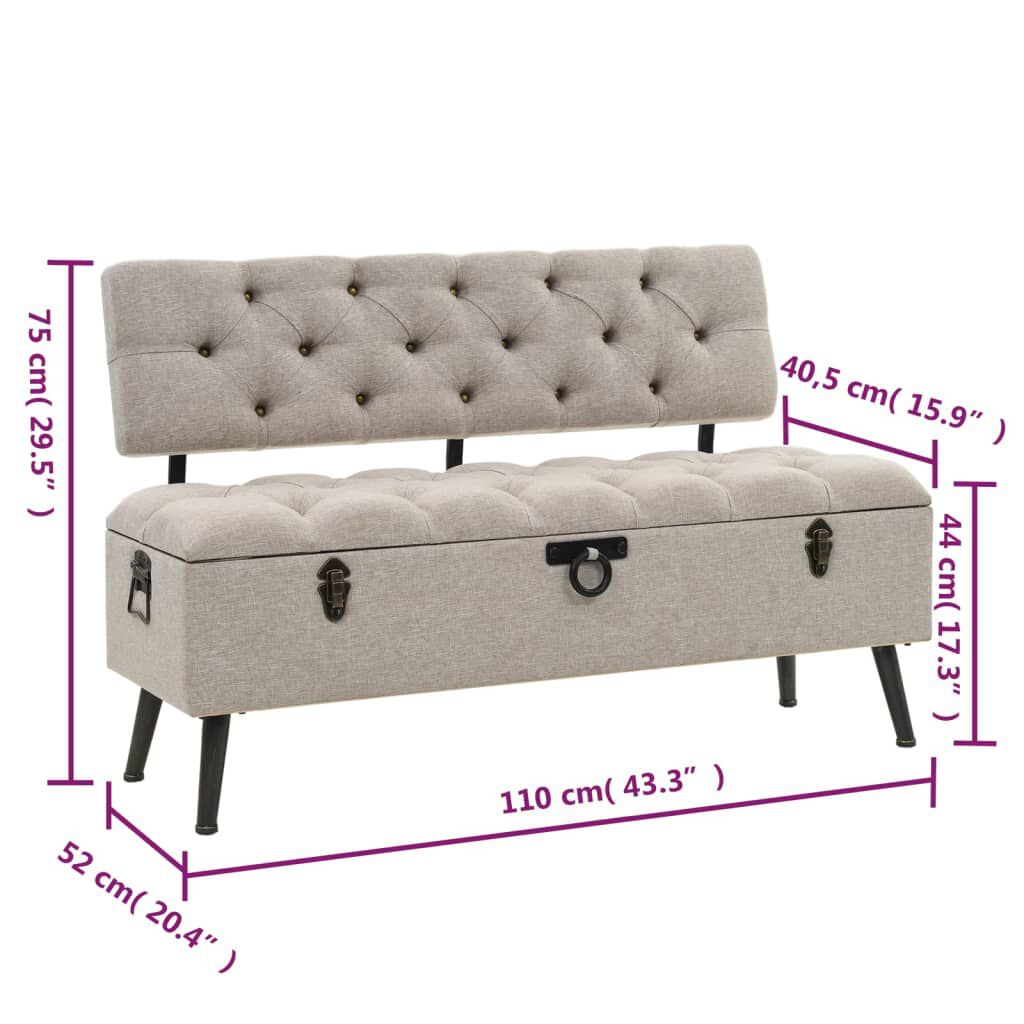 vidaXL Storage Bench with Backrest 110 cm Cream Fabric