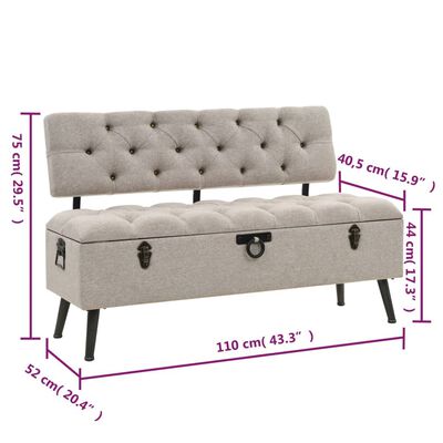 vidaXL Storage Bench with Backrest 110 cm Cream Fabric