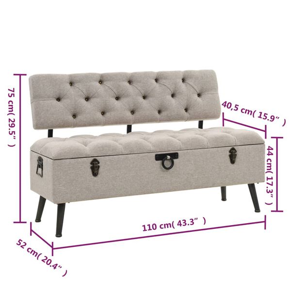 vidaXL Storage Bench with Backrest 110 cm Cream Fabric