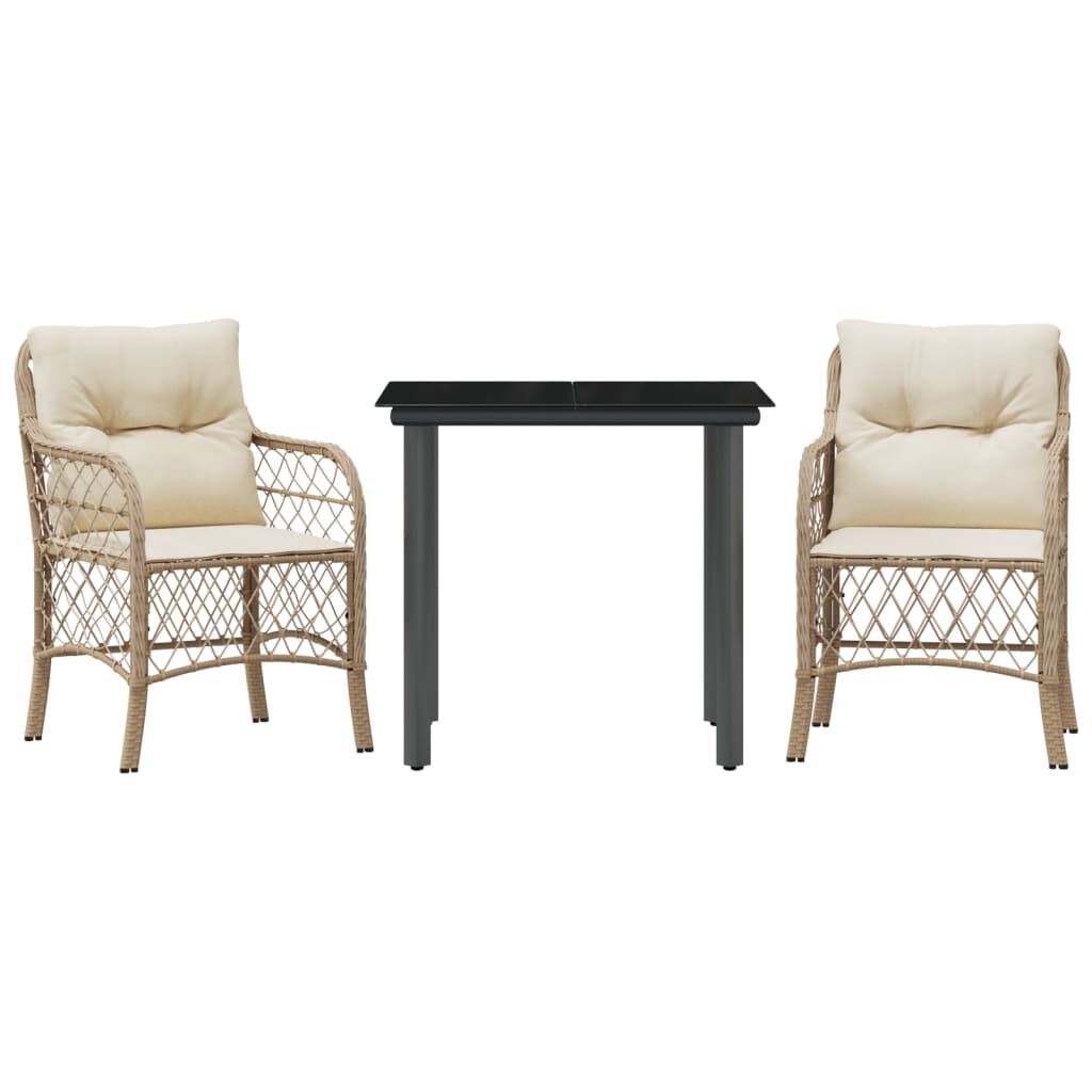 vidaXL 3 Piece Bistro Set with Cushions Beige Poly Rattan