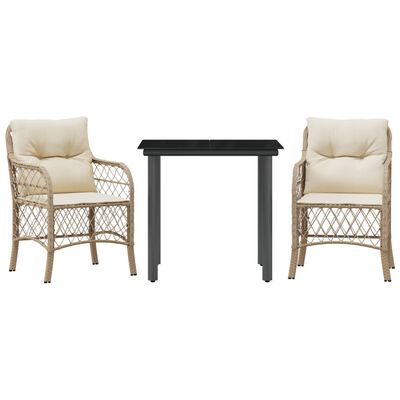 vidaXL 3 Piece Bistro Set with Cushions Beige Poly Rattan