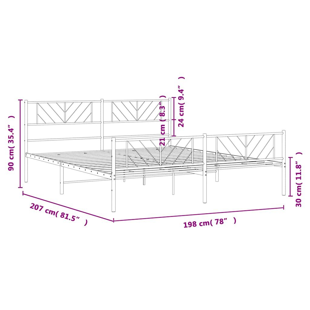 vidaXL Metal Bed Frame without Mattress with Footboard Black 193x203cm