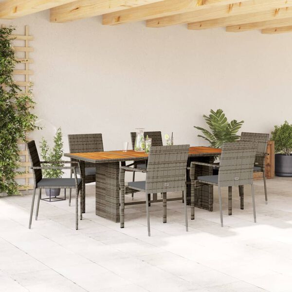 vidaXL 7 Piece Garden Dining Set with Cushions Grey Poly Rattan
