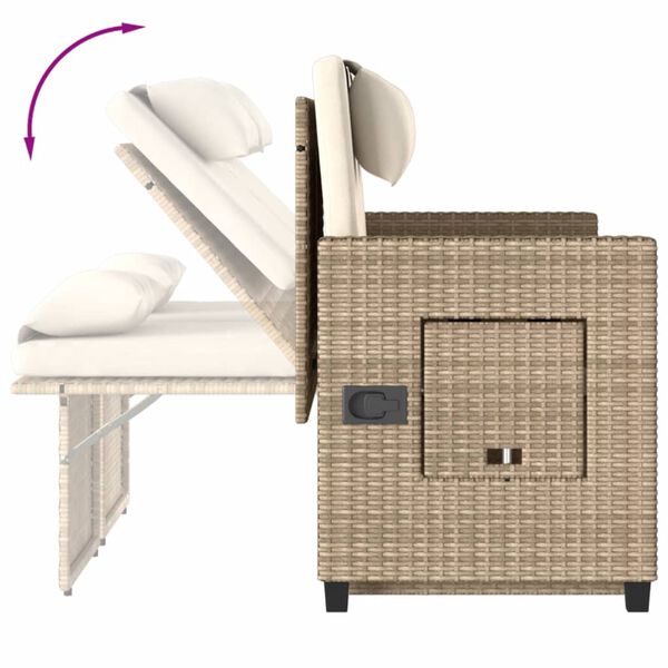 vidaXL Reclining Garden Bench with Cushions Beige Poly Rattan