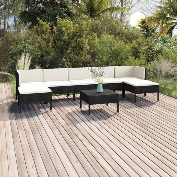 vidaXL 8 Piece Garden Lounge Set with Cushions Poly Rattan Black