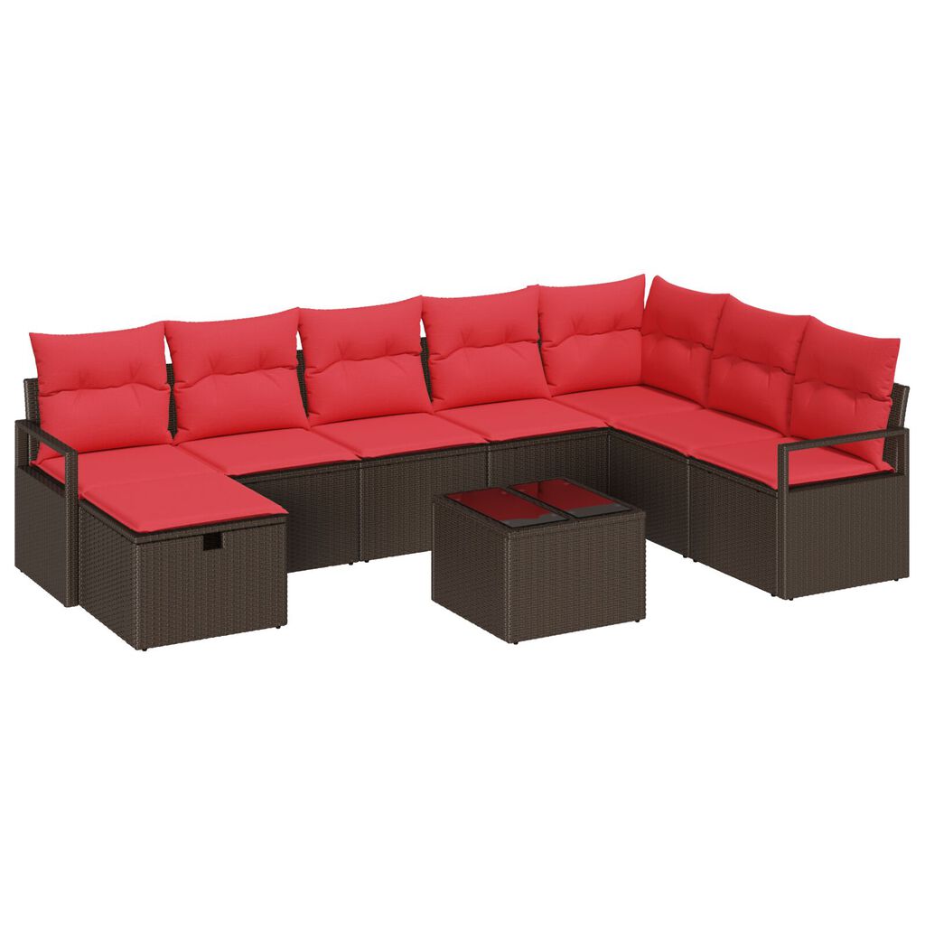 vidaXL 9 Piece Garden Sofa Set with Cushions Brown Poly Rattan