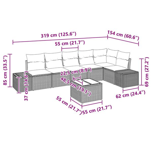 vidaXL Garden Sofa Set with Cushion 7 pcs Black Poly rattan
