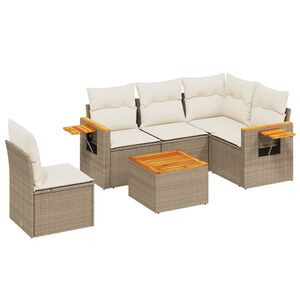 vidaXL 6 Piece Garden Sofa Set with Cushions Beige Poly Rattan
