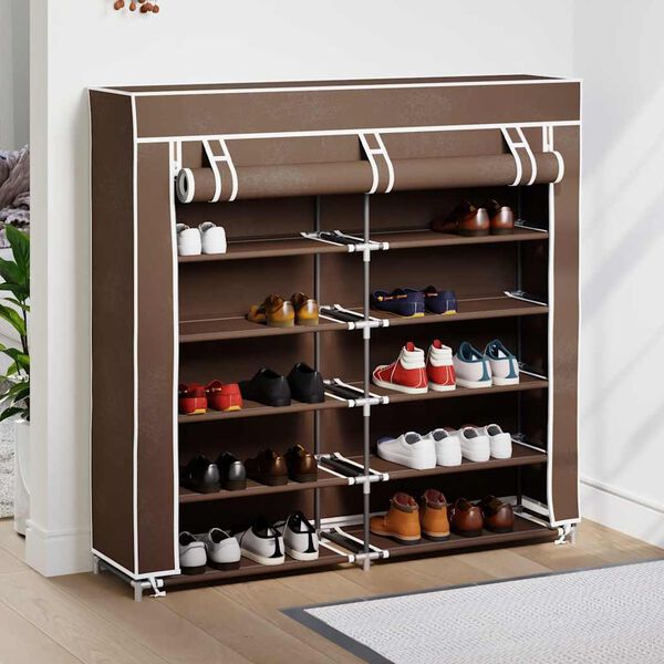 vidaXL Fabric Shoe Cabinet with Cover 115 x 28 x 110 cm Brown