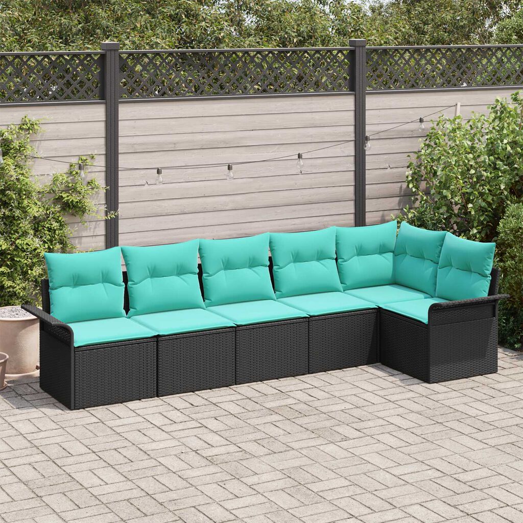 vidaXL 7 Piece Garden Sofa Set with Cushions Black Poly Rattan