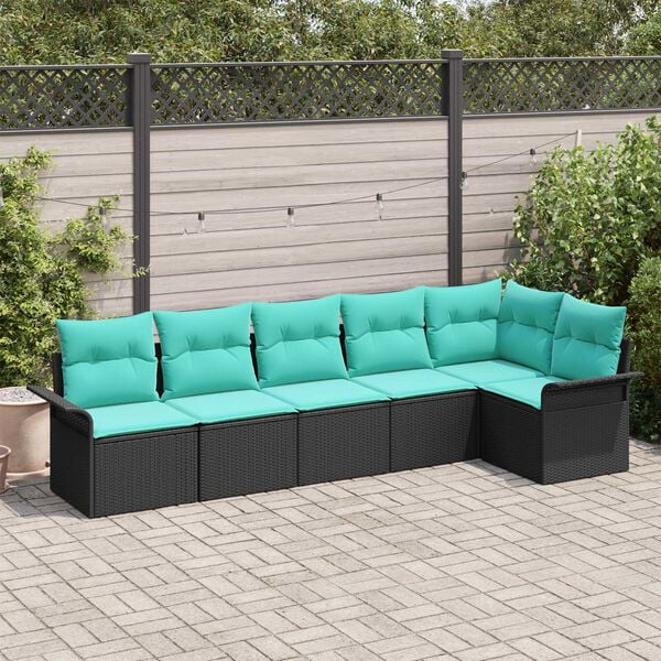 vidaXL 7 Piece Garden Sofa Set with Cushions Black Poly Rattan