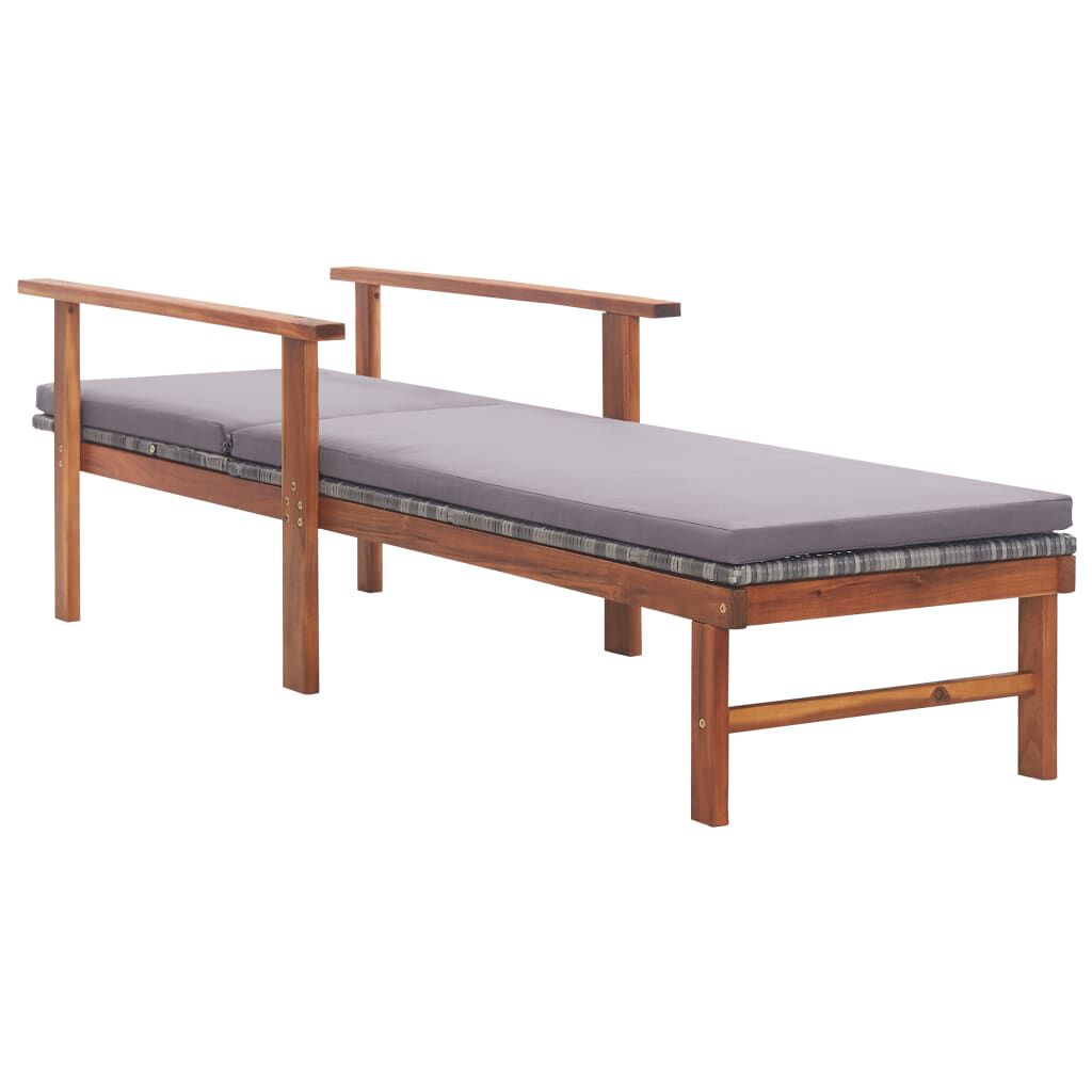vidaXL Sun Lounger with Cushion Poly Rattan and Solid Acacia Wood Grey