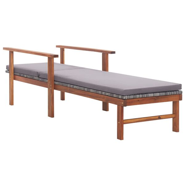 vidaXL Sun Lounger with Cushion Poly Rattan and Solid Acacia Wood Grey