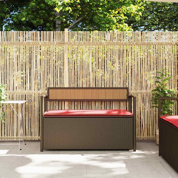 vidaXL Garden Storage Bench with Cushion Brown Poly Rattan