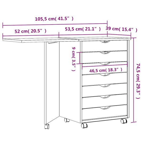 vidaXL Rolling Cabinet with Desk MOSS Honey Brown Solid Wood Pine