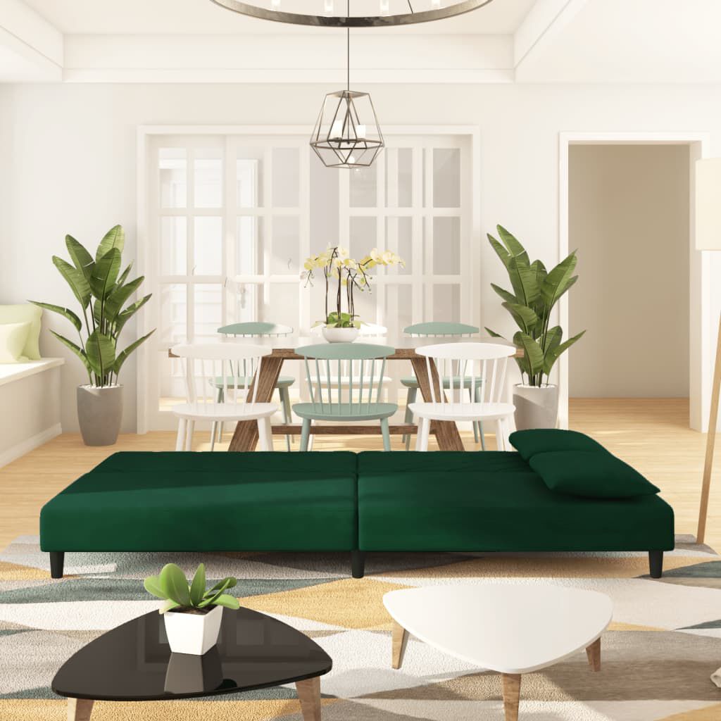vidaXL 2-Seater Sofa Bed with Two Pillows Dark Green Velvet