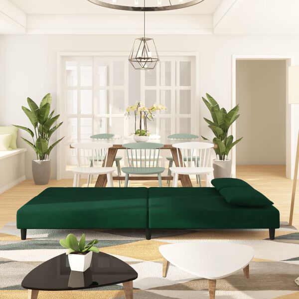 vidaXL 2-Seater Sofa Bed with Two Pillows Dark Green Velvet