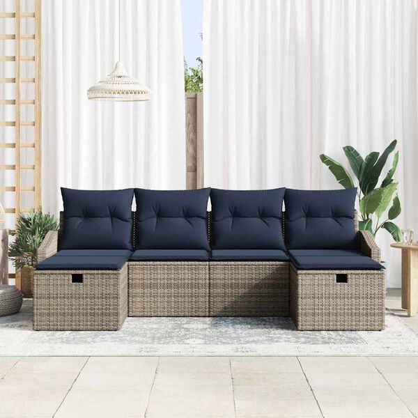 vidaXL Garden Sofa Set with Cushion 6 pcs Grey Poly rattan