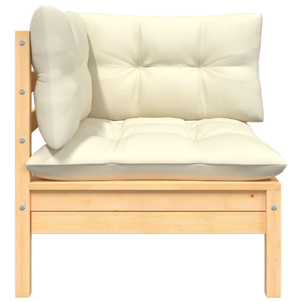 vidaXL 3 Piece Garden Lounge Set with Cream Cushions Solid Pinewood