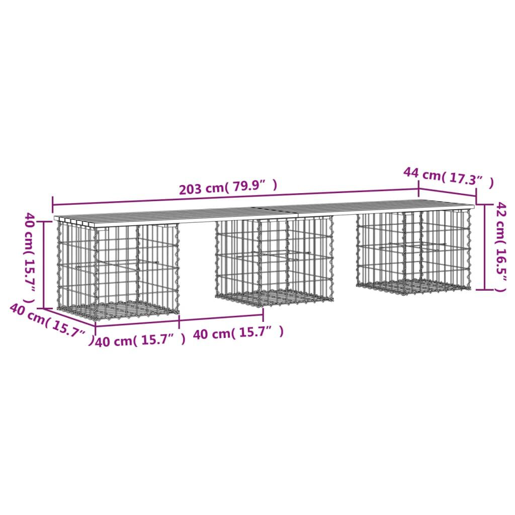 vidaXL Garden Bench Gabion Design 203x44x42 cm Solid Wood Douglas