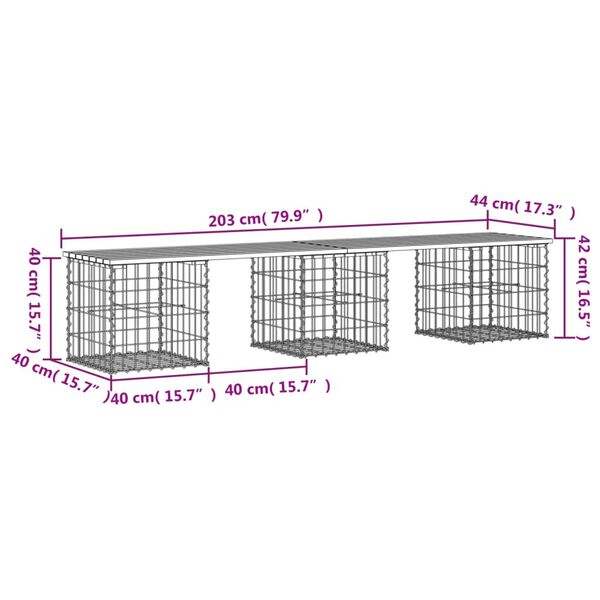 vidaXL Garden Bench Gabion Design 203x44x42 cm Solid Wood Douglas