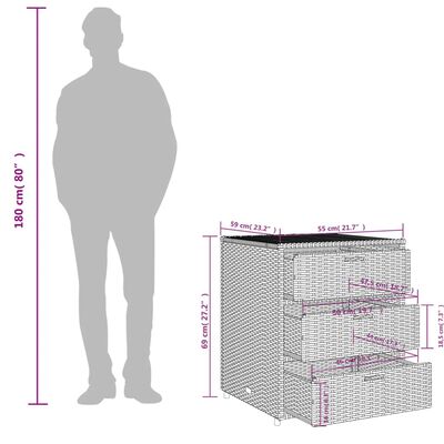 vidaXL Garden Storage Cabinet Grey 55x59x69 cm Poly Rattan