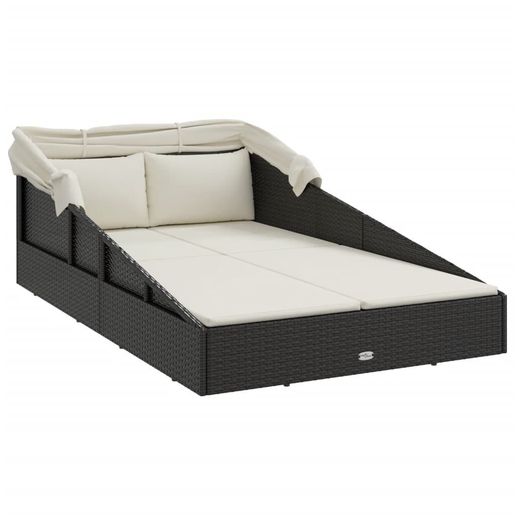 vidaXL Sunbed with Foldable Roof Black 200x114x128 cm Poly Rattan