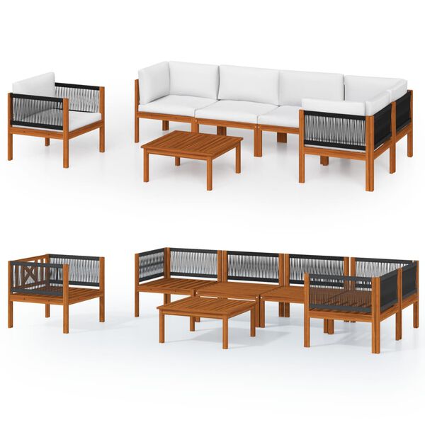 vidaXL 7 Piece Garden Lounge Set with Cushions Cream Solid Acacia Wood