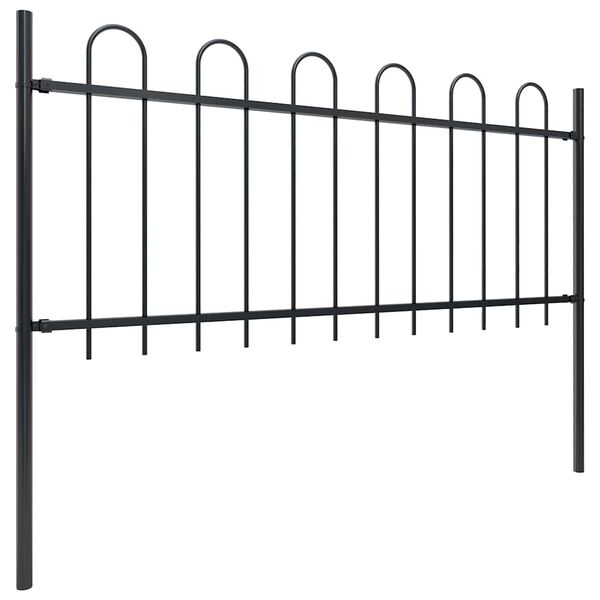vidaXL Garden Fence with Hoop Top Steel 714.5x80 cm Black