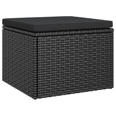 vidaXL 3-Seater Garden Sofa with Roof and Footstool Black Poly Rattan