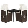 vidaXL 5 Piece Garden Dining Set with Cushions Brown Poly Rattan