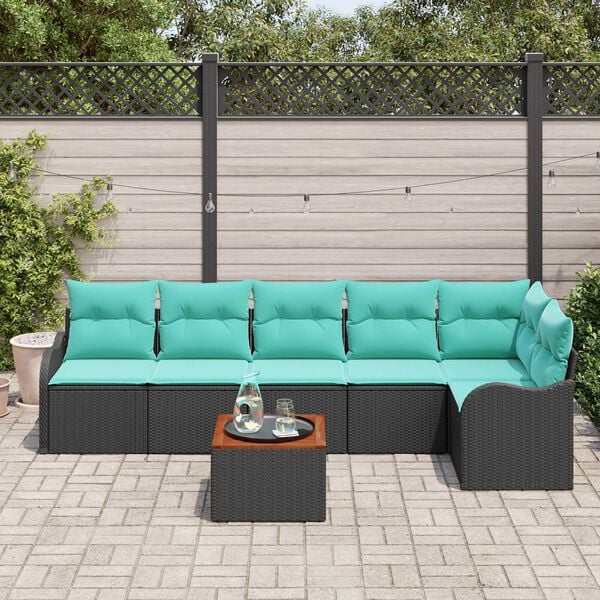 vidaXL Garden Sofa Set 7 pcs Black, turquoise