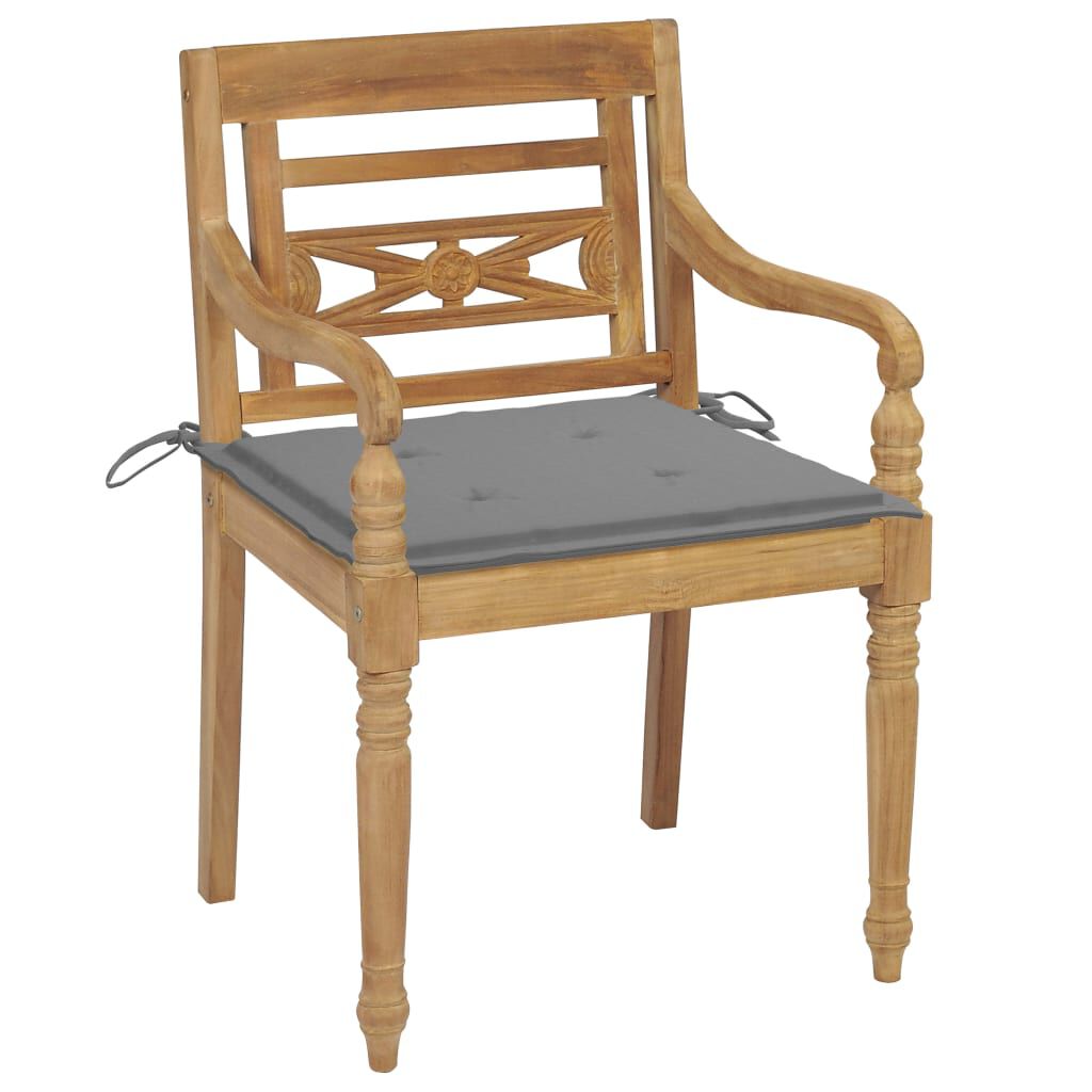 vidaXL Batavia Chairs 2 pcs with Grey Cushions Solid Teak Wood