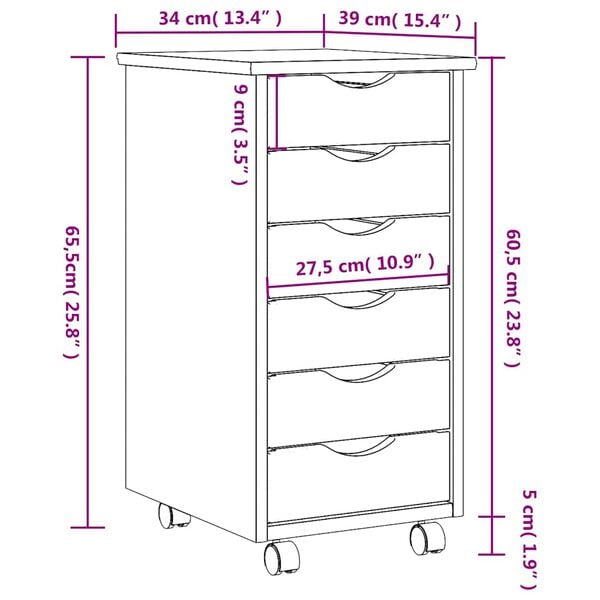 vidaXL Rolling Cabinet with Drawers MOSS Grey Solid Wood Pine