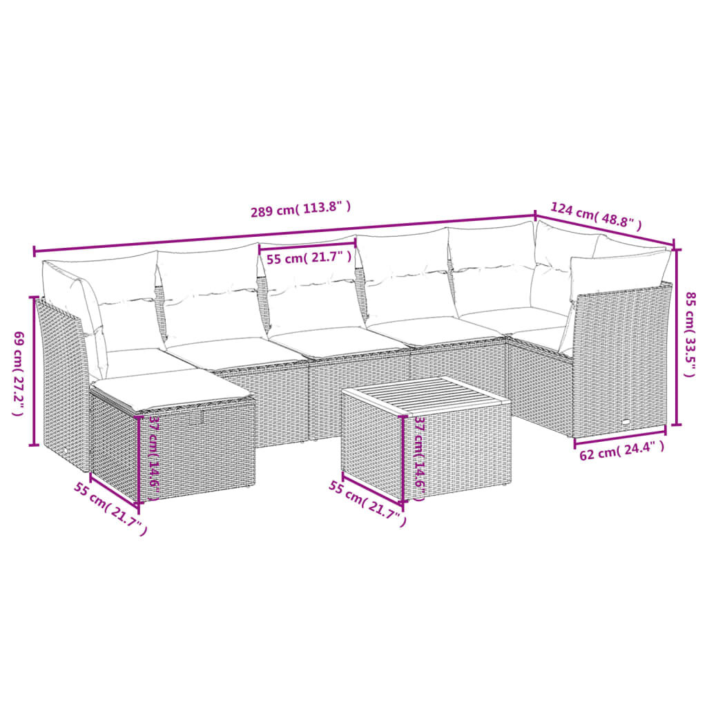 vidaXL 9 Piece Garden Sofa Set with Cushions Beige Poly Rattan