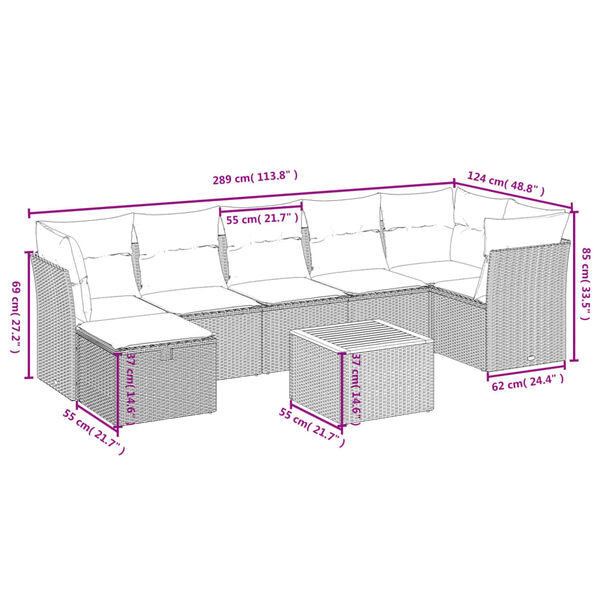 vidaXL 9 Piece Garden Sofa Set with Cushions Beige Poly Rattan
