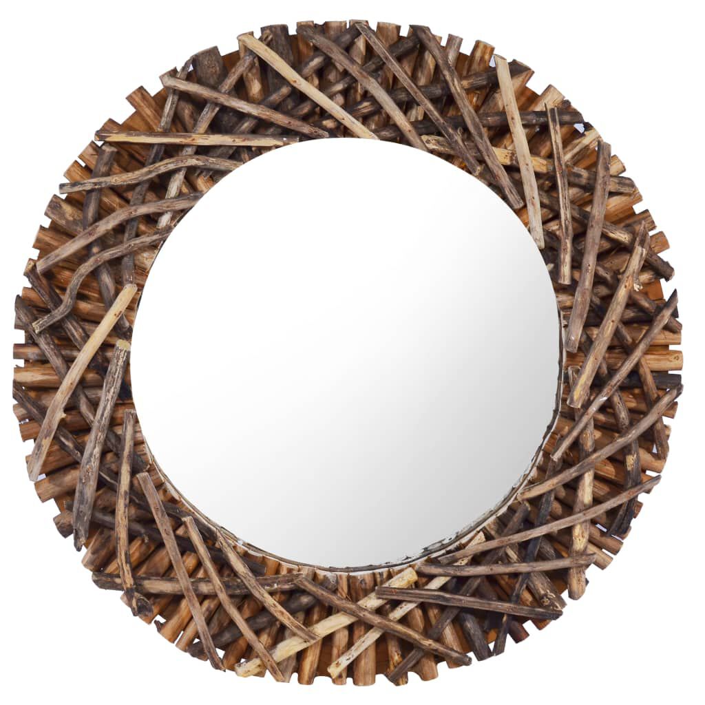 vidaXL Wall Mirror 60 cm Teak Round