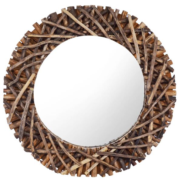 vidaXL Wall Mirror 60 cm Teak Round