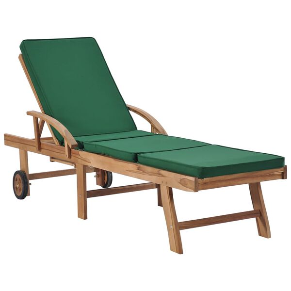 vidaXL Sun Loungers with Cushions 2 pcs Solid Teak Wood Green