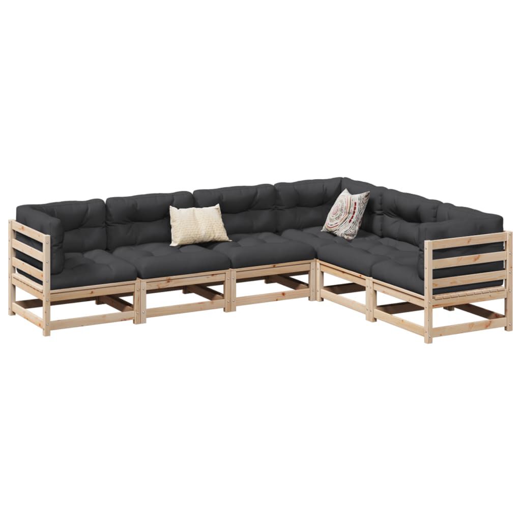 vidaXL 6 Piece Garden Sofa Set with Cushions Solid Wood Pine