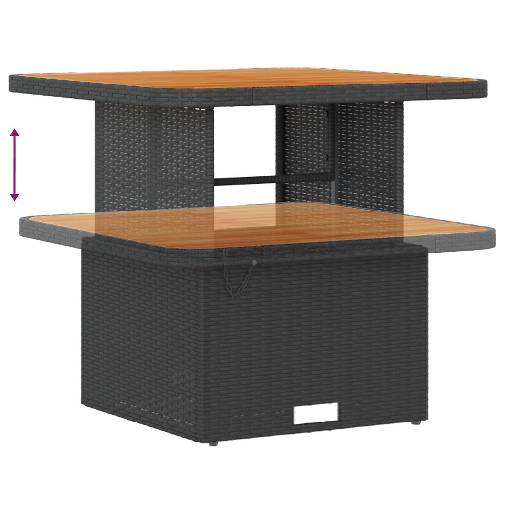 vidaXL 3 Piece Garden Dining Set with Cushions Black Poly Rattan Acacia