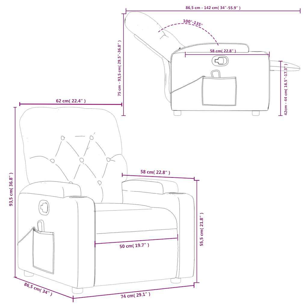 vidaXL Massage Recliner Chair Cream Faux Leather