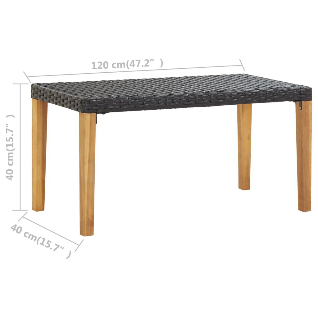 vidaXL Garden Bench 120 cm Black Poly Rattan and Solid Acacia Wood