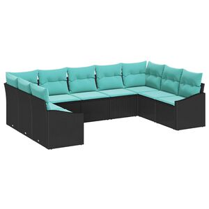 vidaXL Garden Sofa Set 9 pcs Black and Turquoise Poly Rattan