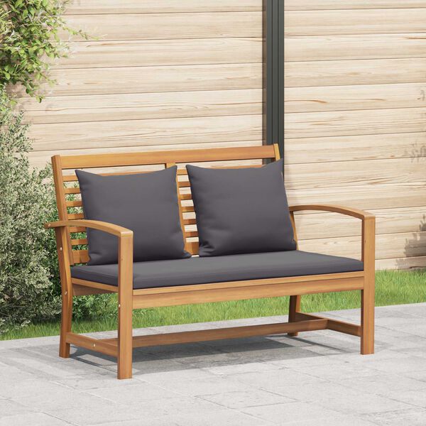 vidaXL Bench with Cushion 2 pcs Brown and Dark Grey Solid Teak Wood