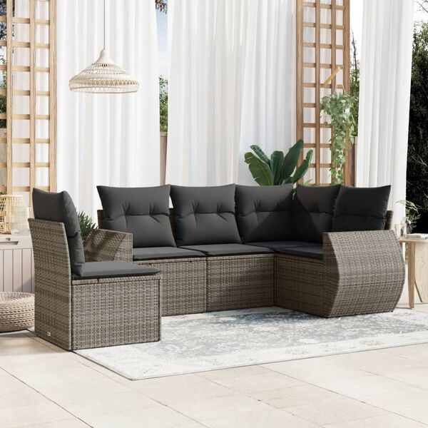 vidaXL 5 Piece Garden Sofa Set with Cushions Grey Poly Rattan