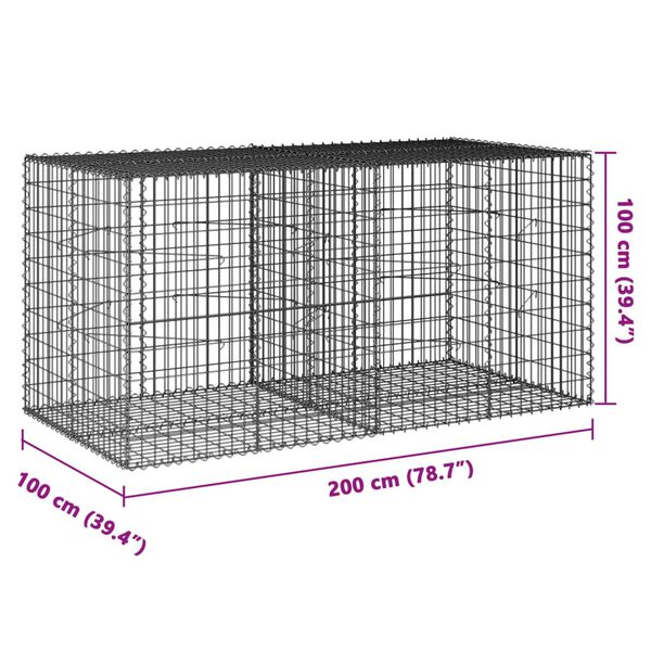 vidaXL Gabion Basket with Cover 200x100x100 cm Galvanised Iron